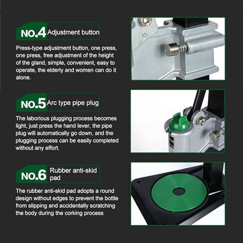 Manual Bottle Capper Tool For Home Brewing, Beer Glass Bottle Capping Machine, Metal Easy Action Bench Bottle Capper, Adjustable Height Bottle Cap Sealer, Green, Beer Cap Sealing