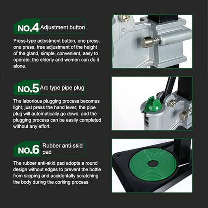 Manual Bottle Capper Tool For Home Brewing, Beer Glass Bottle Capping Machine, Metal Easy Action Bench Bottle Capper, Adjustable Height Bottle Cap Sealer, Green, Beer Cap Sealing