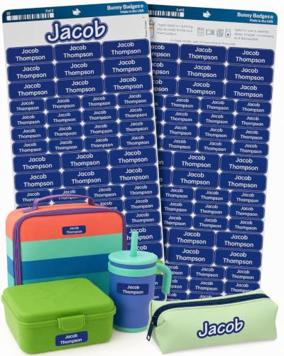 Bunny Badges Personalized Daycare Name Labels for Kids (120 Labels) Custom Label for Clothing Tag - Waterproof Name Stickers for Clothing Tags, Bottles, Backpacks and School Supplies (Deep Sea Blue) - color: Deep Sea Blue