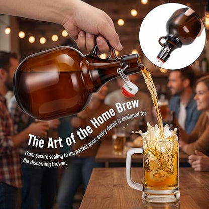 3 Pack 34OZ Amber Glass Bottle, Swing Top Home Brewing Beer Jar, Glass Gallon Jugs with Airtight Rubber, Reusable Leak-proof Container for Kombucha, Beverage, Oil, Vinegar