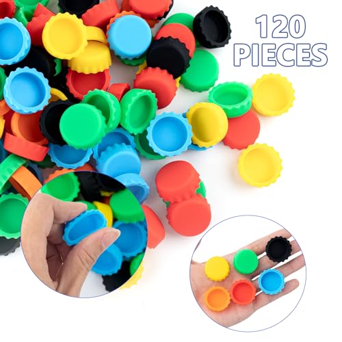 120 PCS Silicone Rubber Bottle Caps, 6 Colors Reusable Beer Caps for Home Brewing Beer, Soft Drink, Wine Bottle, Beer Bottle, Soda Bottles Kitchen Gadgets