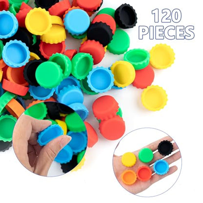 120 PCS Silicone Rubber Bottle Caps, 6 Colors Reusable Beer Caps for Home Brewing Beer, Soft Drink, Wine Bottle, Beer Bottle, Soda Bottles Kitchen Gadgets