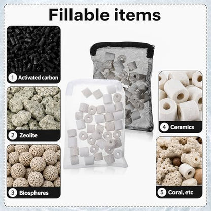 16 Pcs Aquarium Filter Media Bags Extra Fine Filter Medias Bag with Zipper 7.8 x 5.9 Inch Aquarium Media Bag Reusable Strong Polyester Fine Mesh Bags for Fish Tank Activated Carbon Ceramic Rings | 7.8 x 5.9 Inch Aquarium Media Bag Reusable Strong Polyeste