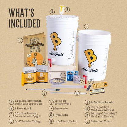 Craft A Brew - 5 Gallon Mead Kit - Easy for Beginners - At Home Mead Making Kit - Includes Ingredients & Reusable Equipment - Brew Semi-Dry Honey Wine - Makes up to 4 5-gal Batches