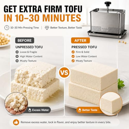 Tofu Press Stainless Steel Tofu Press & Paneer Maker - Cheese Press for Homemade Tofu, Paneer, Vegan Cheese - Heavy Duty Easy-to-Use Kitchen Tool with Adjustable Pressure BPA Free (Dishwasher Safe) - size: 6.3 x 4.72 in
