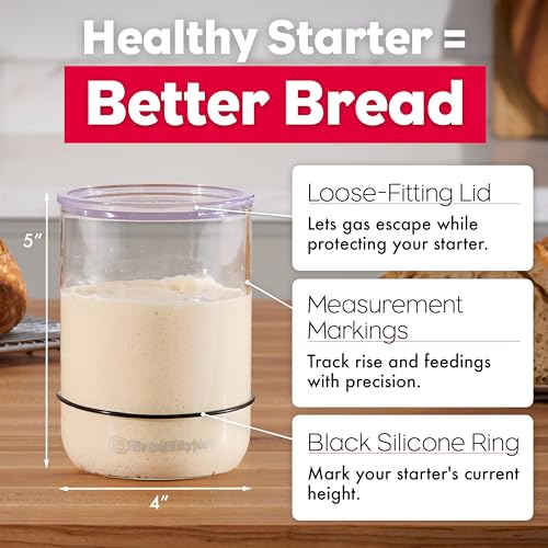 Brod & Taylor Sourdough Starter Jar (32oz) 100% Dishwasher Safe, Measurement Markings, Height Marker & Loose-Fitting Lid That Prevents Pressure Buildup (Durable Glass Jar, BPA-Free) - size: 32 Ounce