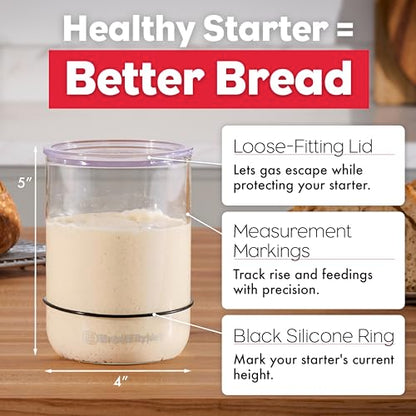 Brod & Taylor Sourdough Starter Jar (32oz) 100% Dishwasher Safe, Measurement Markings, Height Marker & Loose-Fitting Lid That Prevents Pressure Buildup (Durable Glass Jar, BPA-Free) - size: 32 Ounce