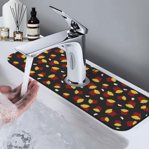 French Fries Ketchup Faucet Mat For Kitchen Sink, Absorbent Countertop Protector, Quick Dry Sink Splash Guard Pad, Waterproof Draining Mat 15" X 5.5" - color: Style 8