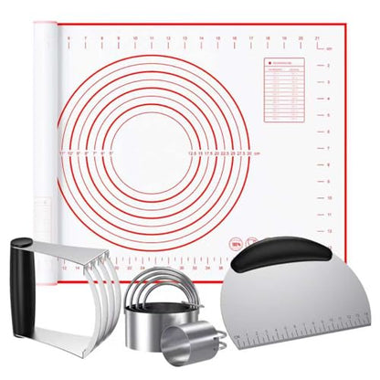 Biscuit Cutter, Silicone Pastry Dough Baking Mat Set, Baking Tools and Accessories Kit (4 Pcs/Set) - size: 4 set red