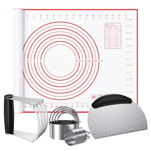 Biscuit Cutter, Silicone Pastry Dough Baking Mat Set, Baking Tools and Accessories Kit (4 Pcs/Set) - size: 4 set red