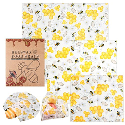 KFHESOMR 3 Pack Beeswax Wraps for Food, Reusable Food Wraps, Beeswax Wraps | Reusable Beeswax Wraps Roll , Organic Sustainable Beeswax Food Wraps, Cut-to-Size, for Bread, Sandwiche, Cheese, Fruit, Snack