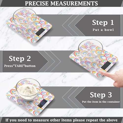 Food Scale Kitchen Scale for Baking Cooking Digital Food Weighing Measuring Scale Small Waterproof Electric Food Scale Gradient Cute Rainbows - color: Gradient Cute Rainbows
