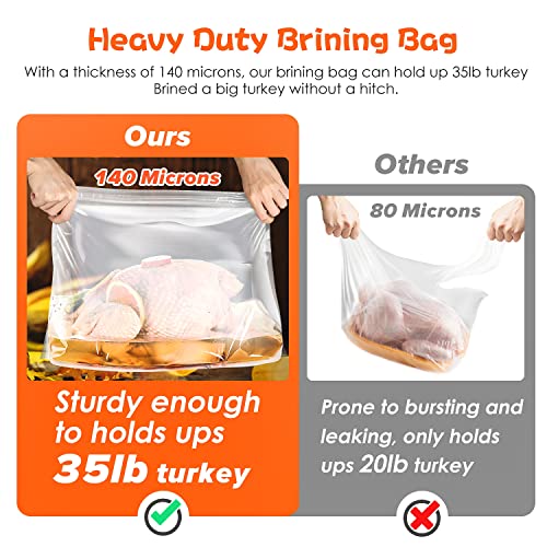 Brining Bags for Turkey, 3 Pack, 26"×22", Extra Large Turkey Brine Bag Holds up 35lb, Thickened Brining Bag with 3 Cotton Strings, Double Zip-lock Seal Brine Bags for Turkey, Chicken, Beef, Ham, Pork