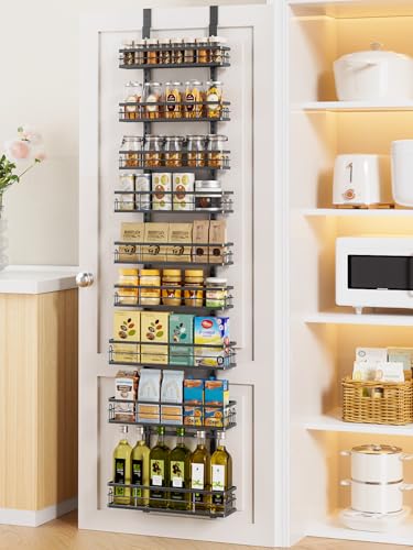 Delamu 9 Tier Over The Door Pantry Organizer, Pantry Organization and Storage, Hanging Spice Rack for Pantry Door Organizer, Metal Pantry Door Shelves for Kitchen Bathroom Laundry Room,15.3" Black - color: Black, size: 9 Tier-M