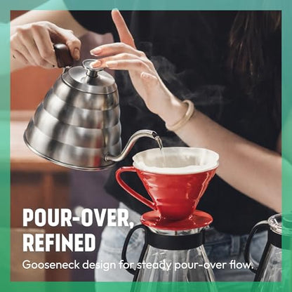 Silver Japanese Gooseneck Kettle Stovetop with Thermometer and Insulated Handle (4-piece, 40.6 oz /1200ml), Stainless Steel Pour Over Tea Stovetop Kettle, Precision Pour Kettles Pot - color: Silver