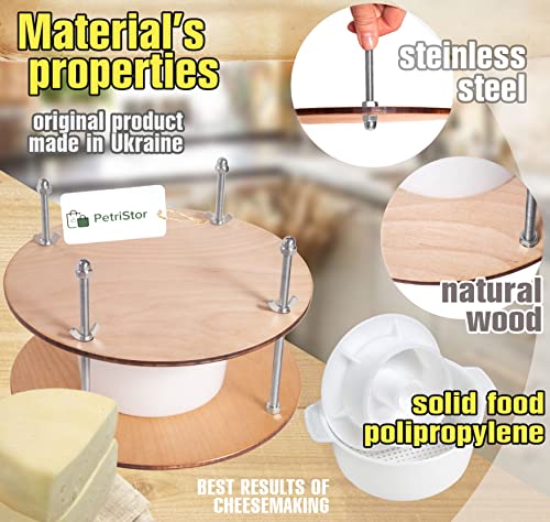 Wooden cheese press diameter 11.2 in and 1 cheese making form 45 oz Pressure up to 50 Pounds colorless