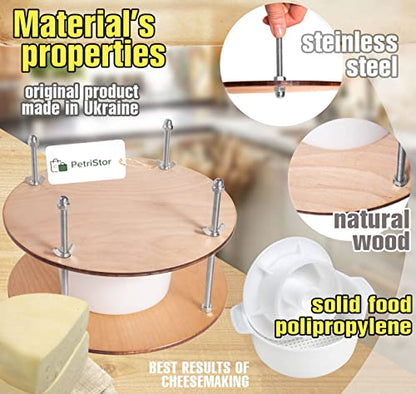 Wooden cheese press diameter 11.2 in and 1 cheese making form 45 oz Pressure up to 50 Pounds colorless