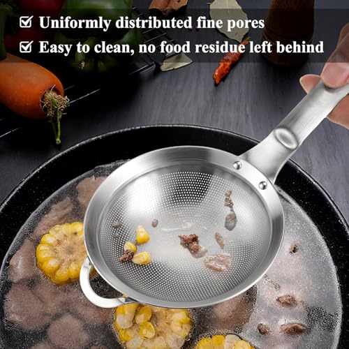 2 Packs Punch Hole Sieve Fine Mesh Stainless Steel Mesh Strainer Small Colander Strainer with Handle Metal Mini Sifter Set for Kitchen Baking Straining Flour Quinoa Tea Juice