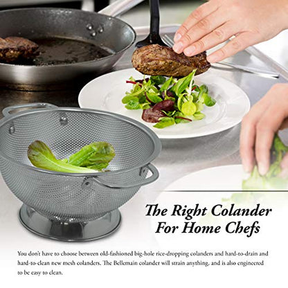 Bellemain 3 Qt Metal Colander with Handle | Pasta, Spaghetti, Berry, Fruit, Vegetable, Kitchen Food Strainer Basket | Premium Stainless Steel Colander Bowl | Pot Drainer for Cooking, Sifter Strainer - size: 3-Quart
