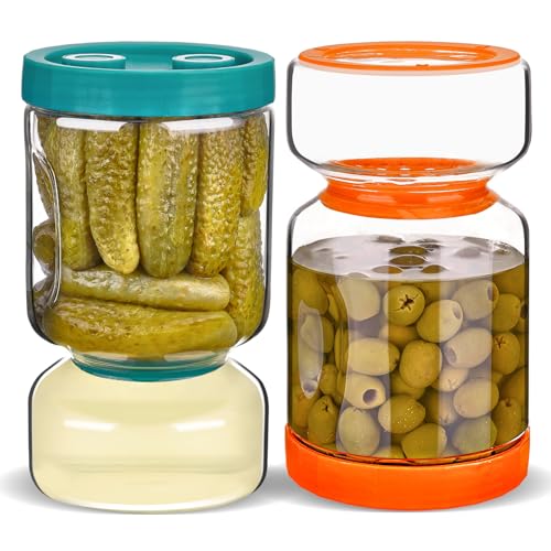 ZENS Pickle Jar with Strainer Flip, 2 Pack 51oz Pickle Container Pickle Juice Separator Hourglass Jar for Olive Keeper, Leakproof Pickle Holder Jars for Pickling Dill Sliced Storage, Gifts for Mom - color: 7-Blue&Orange, size: 51oz 2pcs
