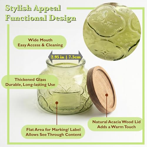 Decorative Glass Jar with Airtight Lid (Green Celandine, 25.4 Ounces) - size: 25.4 Ounces, style: Green Celandine