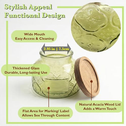 Decorative Glass Jar with Airtight Lid (Green Celandine, 25.4 Ounces) - size: 25.4 Ounces, style: Green Celandine