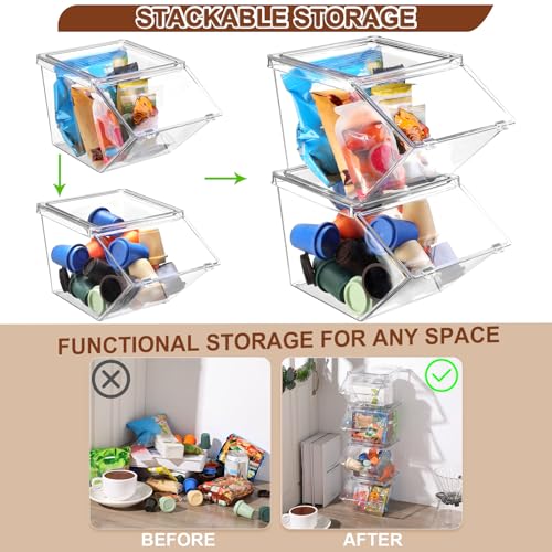 Yerliker 12 Pcs Clear Plastic Storage Bins with Lids Large Stackable Pantry Storage Organizer Bins Kitchen Organization Cabinet Organizers Ideal Containers for Fridge, Kitchen, Cabinets (Clear)