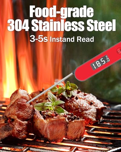 Instand Read Thermometer for Cooking, Digital Meat Thermometer Magnetic One AAA Battery, Folding Food Temp for Grill, BBQ, Steak, Candy, Large Screen, Pocket Kitchen Utensils & Gadgets (Red) - color: Red
