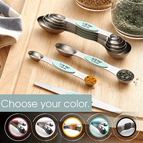 Spring Chef Stainless Steel Magnetic Measuring Spoons Set of 8 with Leveler, Nesting Metal Teaspoon & Tablespoon Measuring Spoons, Kitchen Gadgets for Baking & Cooking, Fits in Spice Jars - Mint - color: Mint, size: 1-Pack