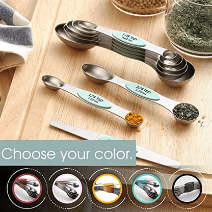 Spring Chef Stainless Steel Magnetic Measuring Spoons Set of 8 with Leveler, Nesting Metal Teaspoon & Tablespoon Measuring Spoons, Kitchen Gadgets for Baking & Cooking, Fits in Spice Jars - Mint - color: Mint, size: 1-Pack