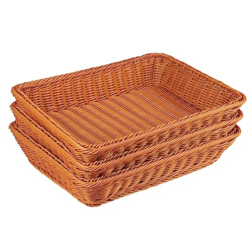 3 PCS 16 Inch Wicker Bread Basket, Woven Serving Basket, Tabletop Food Serving Basket for Restaurant, Bakery, Family Party, Hotel Serving, Fruits, Vegetables and Snacks, Brown, by GNIEMCKIN - size: 3 PCS 16 Inch Brown