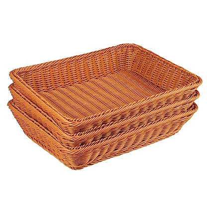 3 PCS 16 Inch Wicker Bread Basket, Woven Serving Basket, Tabletop Food Serving Basket for Restaurant, Bakery, Family Party, Hotel Serving, Fruits, Vegetables and Snacks, Brown, by GNIEMCKIN - size: 3 PCS 16 Inch Brown