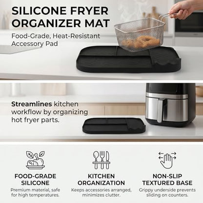 Reusable Silicone Air Fryer Liner 16.5x9 Inch Non Stick Heat Counter Mat for, Oil Draining Pad for Kitchen Countertops and Appliances