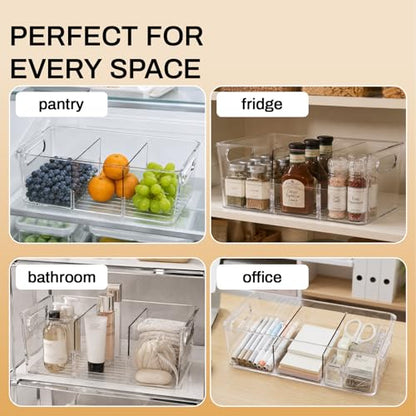 Mpotmiy 6 Pack Pantry Organizers and Storage,Clear Plastic Containers with 2 Dividers for Kitchen,Fridge Organization and Storage,Acrylic Bins for Pounches,Spice Packet,Snack organzier - style: 6pack