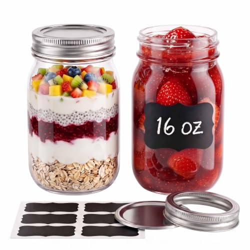 Mason Jars with Airtight Lids,16oz Wide Mouth Food Grade Glass Canning Jars,Food Storage Leak-Proof, Dishwasher Safe, Perfect Fermenting, Pickling, Overnight Oats,Snacks, Candies, DIY Projects (2PACK) - size: 16oz *2PCS