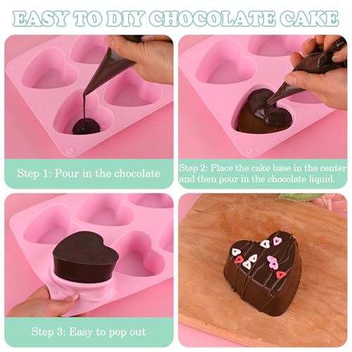 Sakolla 2 Pack 8 Cavity 2.7″ Heart Chocolate Molds Silicone | Food-grade Silicone Molds, Soap Making Molds for Chocolate, Candy, Mousse, Cake Pop, Jelly, Pudding - color: 8 Cavity heart-shaped/Pink&Green