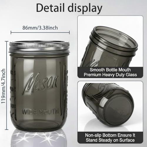 WELLIFE 6 Pack 16 oz Smoky Black Mason Jars with Lids – Wide Mouth Thick Glass Jars, Rust-Proof Airtight Lids with Silicone Seal, Stylish Storage Jars for Canning, Crafts & Home Organization - color: Black Mason Jar 16oz-6Pcs