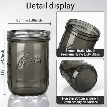 WELLIFE 6 Pack 16 oz Smoky Black Mason Jars with Lids – Wide Mouth Thick Glass Jars, Rust-Proof Airtight Lids with Silicone Seal, Stylish Storage Jars for Canning, Crafts & Home Organization - color: Black Mason Jar 16oz-6Pcs