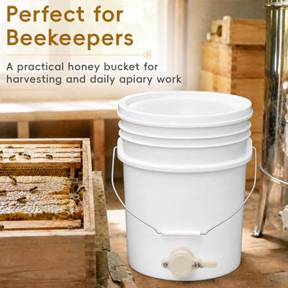 3 Pack 5 Gallon Honey Buckets with Honey Gates and Lids, 15 Gallon Total, Food Grade BPA-Free HDPE Beekeeping Bucket Set for Honey Harvesting, Extraction, Filtering, Bottling & Storage