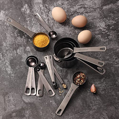 16 Pcs Stainless Steel Measuring Cups & Spoons Set, Black | Heavy Duty Metal, 5 Cups, 6 Tbsp Tsp Spoons, 5 Mini Spoons, For Kitchen Cooking Baking - color: B - Gunmetal, size: 16pcs
