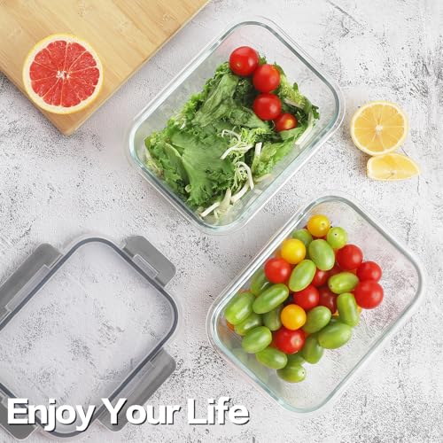 HOMBERKING 4 Pieces 63oz/8cup Large Glass Food Storage Containers with Lids, Meal Prep Containers, Airtight Bento Boxes with Leak Proof Locking (2 Containers 2 Lids), Microwave,Oven,Fridge Safe-Grey - color: Grey, size: 2 Sets