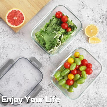 HOMBERKING 4 Pieces 63oz/8cup Large Glass Food Storage Containers with Lids, Meal Prep Containers, Airtight Bento Boxes with Leak Proof Locking (2 Containers 2 Lids), Microwave,Oven,Fridge Safe-Grey - color: Grey, size: 2 Sets