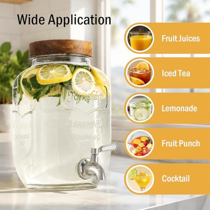 Mustry Glass Drink Dispenser for Parties, 1 Gallon Beverage Dispenser with Spigot Solid Stainless Steel, Used as Lemonade Dispenser Sun Tea Jar Kombucha Jar, Set of 2 - size: Double