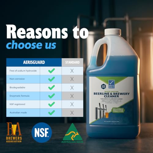 Multi-Enzyme Beer Line Cleaner, 1 Gallon, Professional Brewery and Kegerator Draft System Cleaning Solution, Non-Corrosive pH-Neutral Enzyme Formula for Bars, Pubs, and Headbrewers - size: 1 Gallon