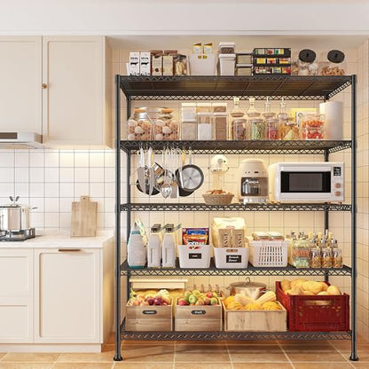 REIBII 45.8" W Storage Shelves, Heavy Duty 5-Tier Wire Shelving, Adjustable Metal Shelf for Pantry Kitchen Commercial, Tool-Free Assembly, 17.2" D x 45.8" W x 71" H, Black - size: 5 Tier, 45.8" W x 71" H x 17.2" D