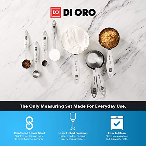 DI ORO Stainless Steel Measuring Cups & Spoons Set - 8-Piece Kitchen Set for Cooking & Baking - Food Grade Metal, Liquid Measuring, Dishwasher Safe