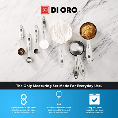 DI ORO Stainless Steel Measuring Cups & Spoons Set - 8-Piece Kitchen Set for Cooking & Baking - Food Grade Metal, Liquid Measuring, Dishwasher Safe
