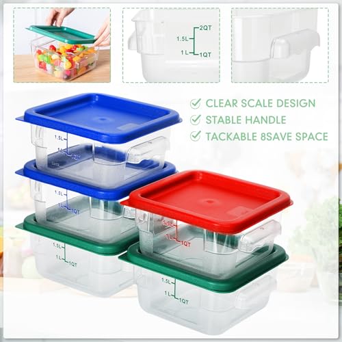 Lallisa 8 Pcs 2 Quart Food Storage Containers with Lids Clear Square Polycarbonate Marinating Container Dough Bucket with Lid(Multicolor) - color: Multicolor