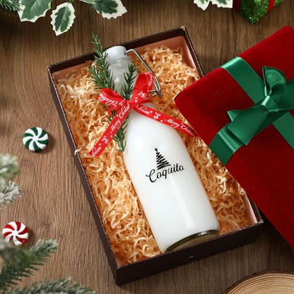 Sieral 12 Pack Christmas Coquito Glass Bottle 8oz Clear Flip Swing Top Beer Brewing Bottles with Ribbon and Artificial Branches for Liquids Wine Christmas Tree Xmas Gifts - style: Plain