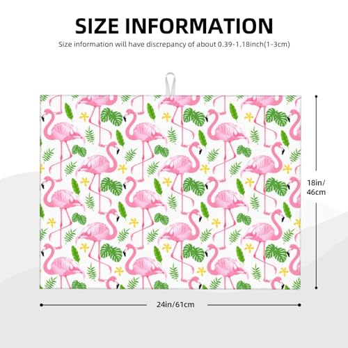 Pink Flamingo Leaf Dish Drying Mat For Kitchen Counter, Super Absorbent Microfiber Dish Drying Pad, Kitchen Gadgets For Easy Clean Multi-Use Large 18"x24" - color: Pink Flamingo Leaf